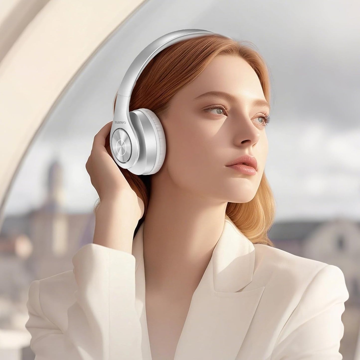 TUINYO Bluetooth Headphones Wireless, Over Ear Stereo Wireless Headset 40H Playtime with deep bass, Soft Memory-Protein Earmuffs, Built-in Mic Wired Mode PC/Cell Phones/TV-White  ( 1103646) (MSRP $39.99)