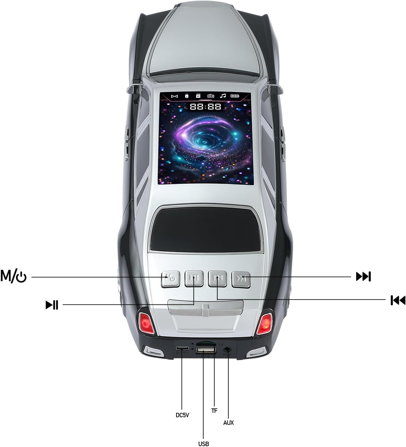 WS-610 Luxury Sedan Replica Bluetooth Speaker – LED Starry Sky Screen Display, HD Sound, TWS Stereo,FM Radio, USB/TF Playback, Built-in Microphone, Portable Wireless Gift for Car Enthusiasts ( 1103716) (MSRP $89.99)