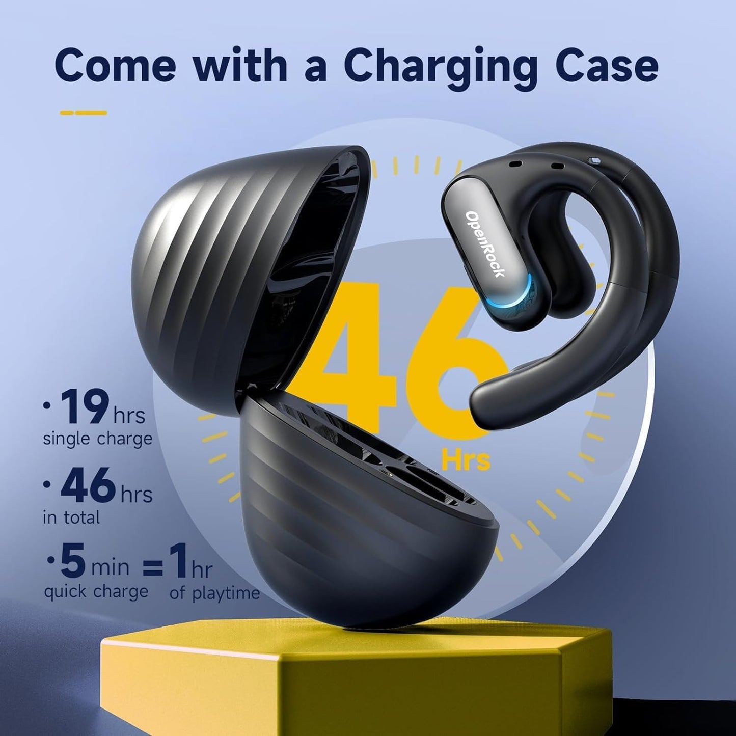 OpenRock Pro Open-Ear Bluetooth Air-Conduction Sport Earbuds with Microphone and Charging Case 46 Hours Playtime - Black ( 1107524) (MSRP $129.99)