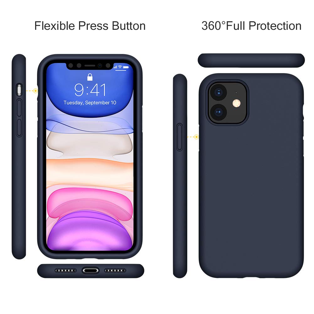 iPhone 11 Pro 5.8 Silicone Case , Liquid Silicone Full Body Thickening Design Phone Case (with Microfiber Lining) -Dark Blue (4685)