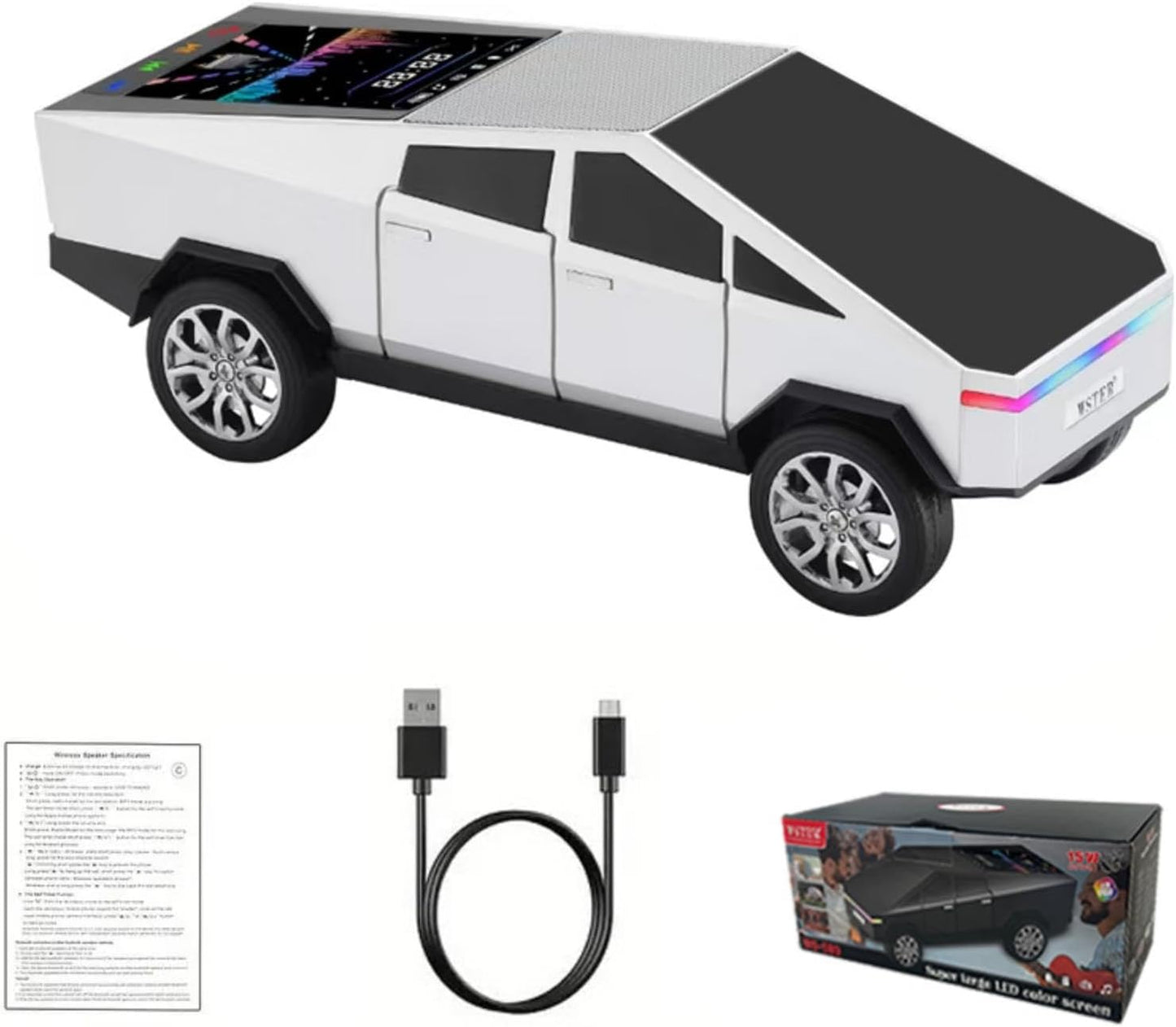 WS-580 Bluetooth Pickup Truck Replica Portable Speaker,with Display Screen,HD Sound, TWS Pairing, FM Radio,Built-in Microphone Hands-Free Calling, LED Party Light, Surprise Gift for Car Lovers(Black) ( 1103714) (MSRP $69.99)
