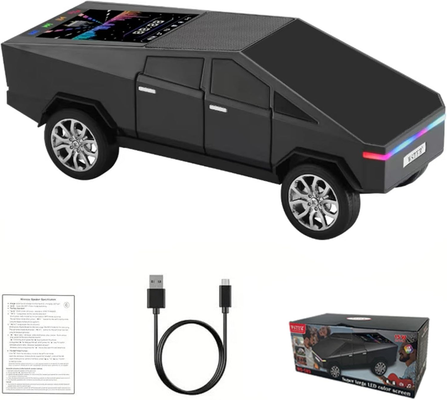 WS-580 Bluetooth Pickup Truck Replica Portable Speaker,with Display Screen,HD Sound, TWS Pairing, FM Radio,Built-in Microphone Hands-Free Calling, LED Party Light, Surprise Gift for Car Lovers(Black) ( 1103714) (MSRP $69.99)
