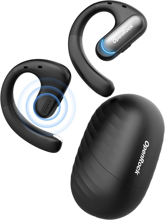 OpenRock Pro Open-Ear Bluetooth Air-Conduction Sport Earbuds with Microphone and Charging Case 46 Hours Playtime - Black ( 1107524) (MSRP $129.99)