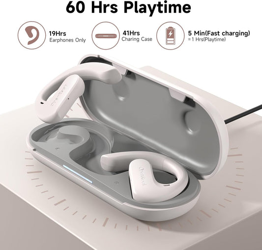 OpenRock S Open-Ear Air Conduction Headphones, Bluetooth 5.3 Earbuds, 60H Playtime, Deep Bass, IPX5 , ENC Mic- White  ( 1107528) (MSRP $99.99)