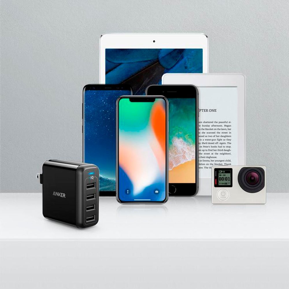 Anker Powerport 4 Multi-Device 40W USB-A Wall Charger 4X - Black (1105468)