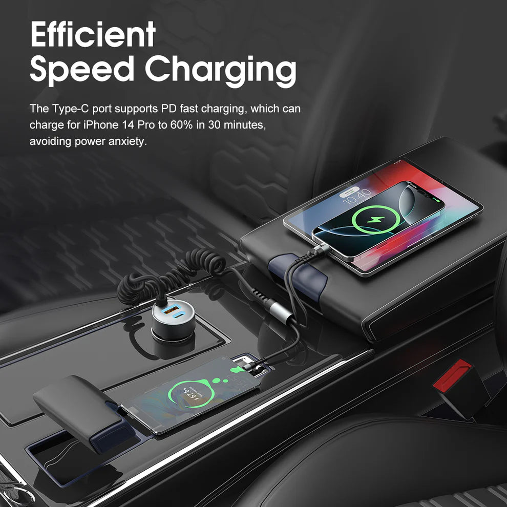 ESEEKGO C-35BK Retractable 60W Car Charger with 3 In 1 Cable  (1107579) (MSRP 59.99)