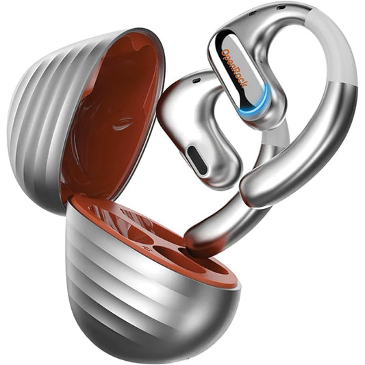 OpenRock Pro Open-Ear Bluetooth Air-Conduction Sport Earbuds with Microphone and Charging Case 46 Hours Playtime - Silver ( 1107525) (MSRP $129.99)