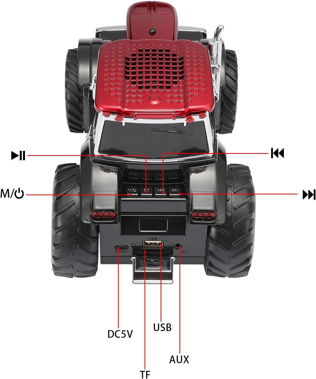 WS-560 Modern Tractor Bluetooth Replica Speaker – Portable Wireless Speaker with HD Sound, TWS, LED Party Light, USB/TF, FM, Built-in Microphone, Surprise Gift (Red) ( 1103709) (MSRP $49.99)