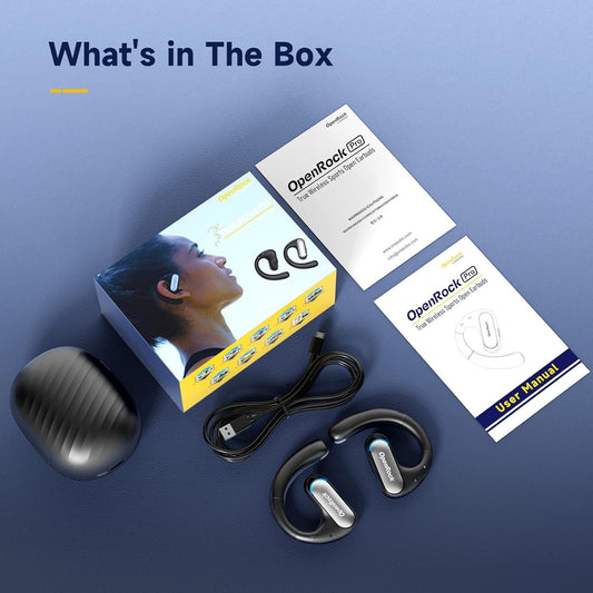 OpenRock Pro Open-Ear Bluetooth Air-Conduction Sport Earbuds with Microphone and Charging Case 46 Hours Playtime - Black ( 1107524) (MSRP $129.99)