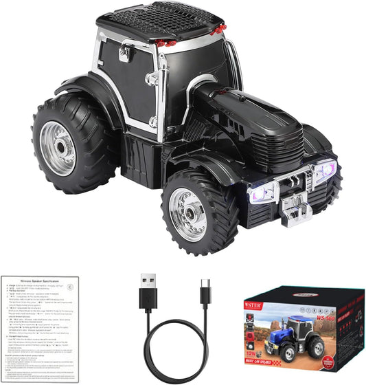 WS-560 Modern Tractor Bluetooth Replica Speaker – Portable Wireless Speaker with HD Sound, TWS, LED Party Light, USB/TF, FM, Built-in Microphone, Surprise Gift (Black) ( 1103708) (MSRP $49.99)