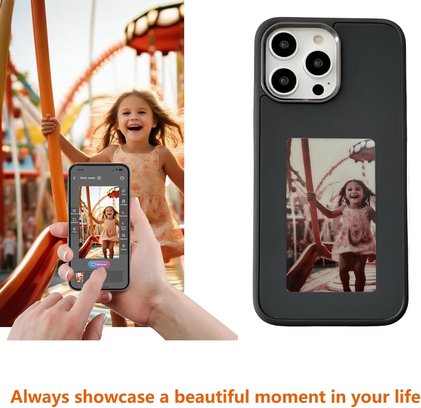 Smart Ink Screen Phone Case with 4 Color E-Ink Display Picture, Easy to APP DIY Your Favorite Photos, No Power Consumption NFC Phone Case for 14 Pro Max - Black (1102596)