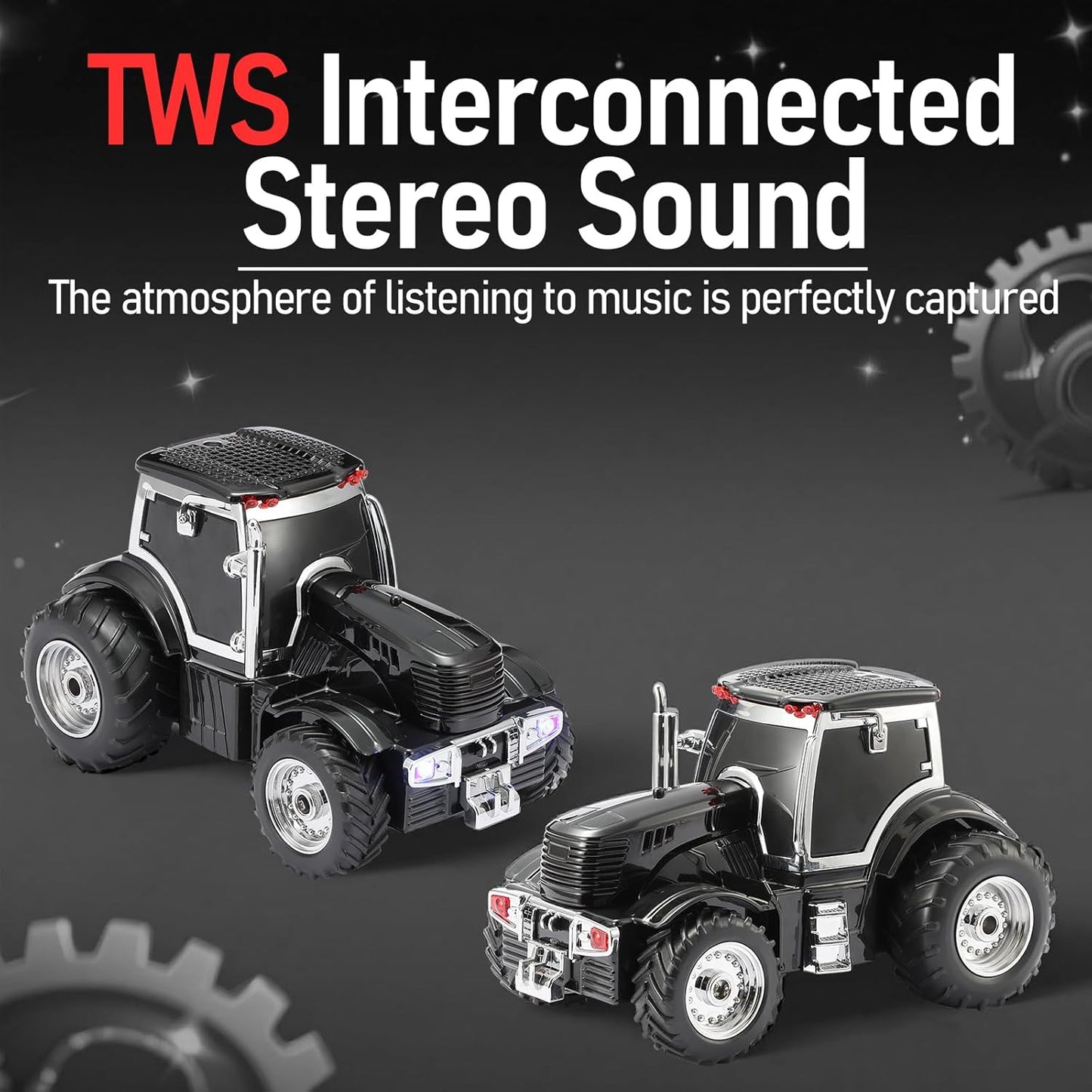 WS-560 Modern Tractor Bluetooth Replica Speaker – Portable Wireless Speaker with HD Sound, TWS, LED Party Light, USB/TF, FM, Built-in Microphone, Surprise Gift (Black) ( 1103708) (MSRP $49.99)