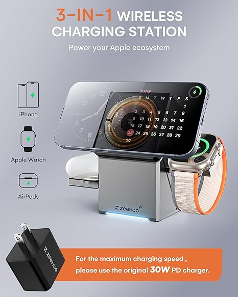 Mello 3IN1 MAGNETIC CHARGER GRAY Wireless Charger iPhone Charging Station: 3 in 1 Charger Stand Multiple Devices ( 1103512) (MSRP $99.99)