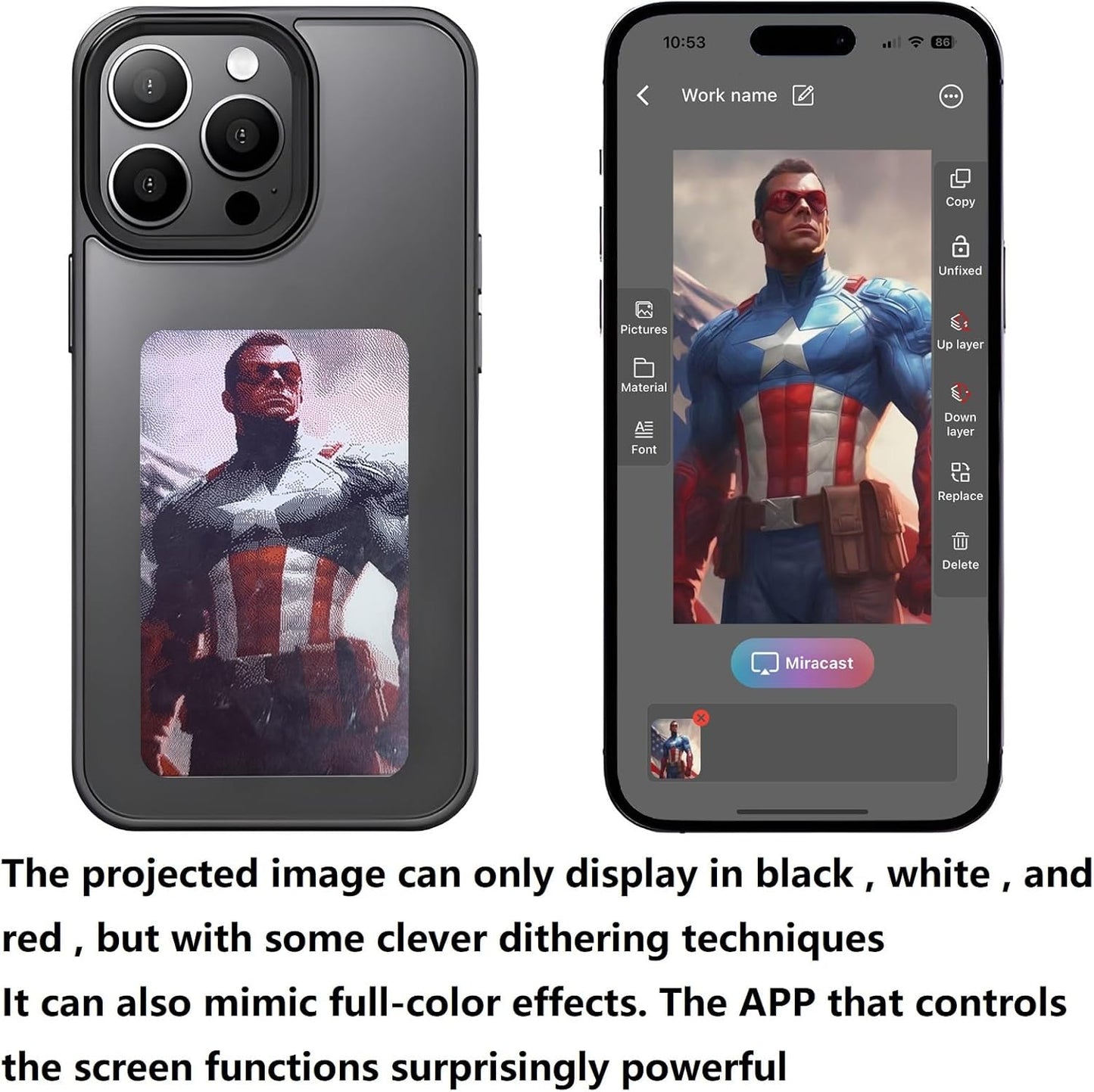 Smart Ink Screen Phone Case with 4 Color E-Ink Display Picture, Easy to APP DIY Your Favorite Photos, No Power Consumption NFC Phone Case for 14 Pro Max - Black (1102596)