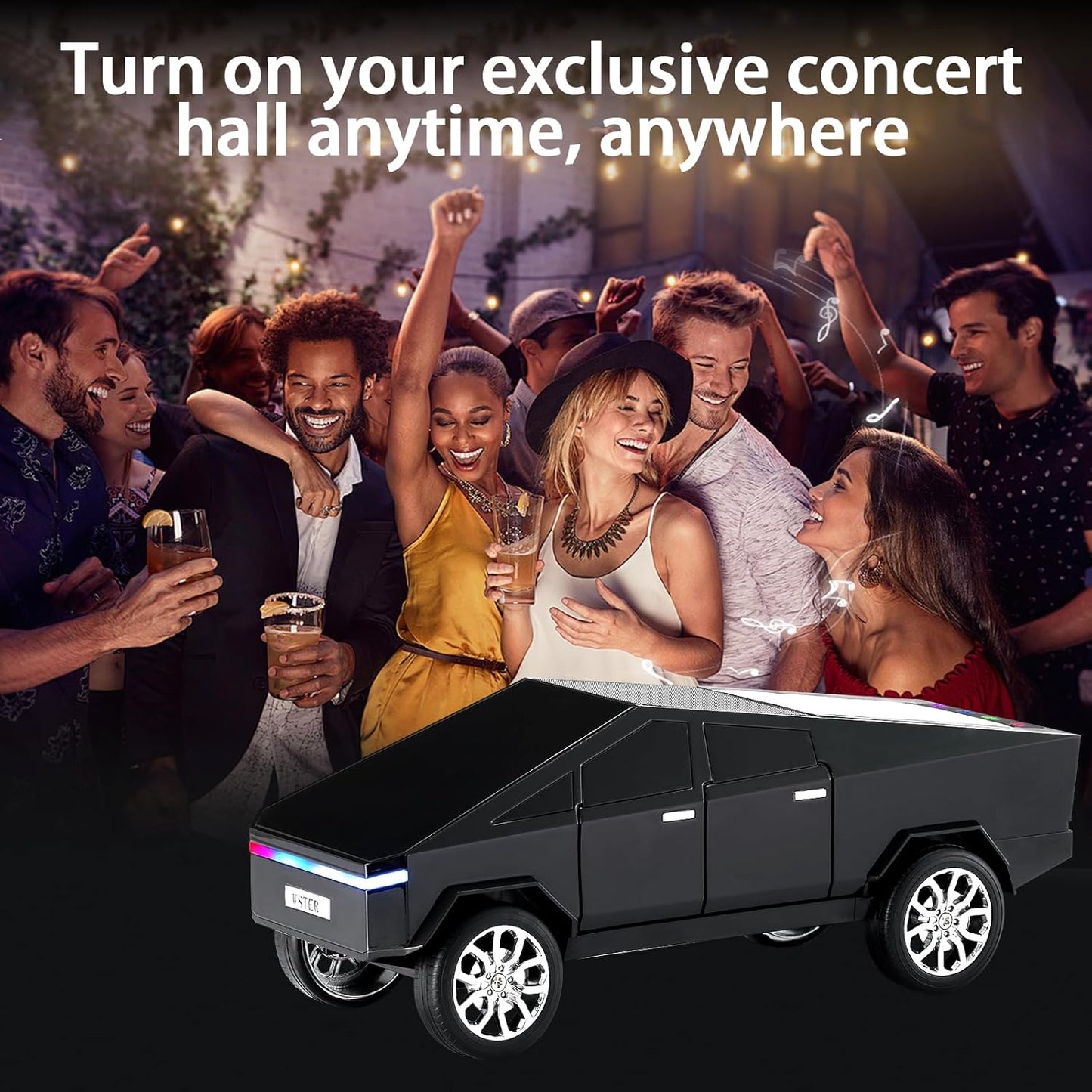 WS-580 Bluetooth Pickup Truck Replica Portable Speaker,with Display Screen,HD Sound, TWS Pairing, FM Radio,Built-in Microphone Hands-Free Calling, LED Party Light, Surprise Gift for Car Lovers(Black) ( 1103714) (MSRP $69.99)