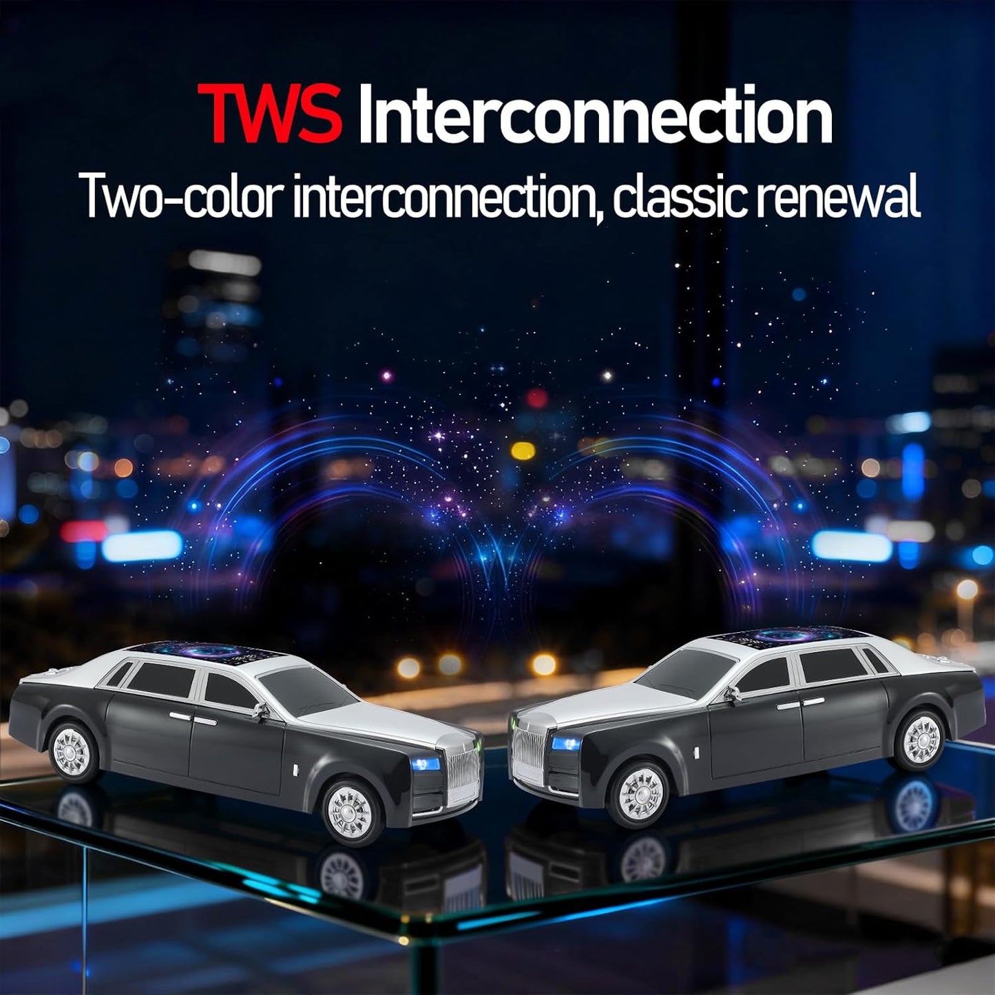 WS-610 Luxury Sedan Replica Bluetooth Speaker – LED Starry Sky Screen Display, HD Sound, TWS Stereo,FM Radio, USB/TF Playback, Built-in Microphone, Portable Wireless Gift for Car Enthusiasts ( 1103716) (MSRP $89.99)