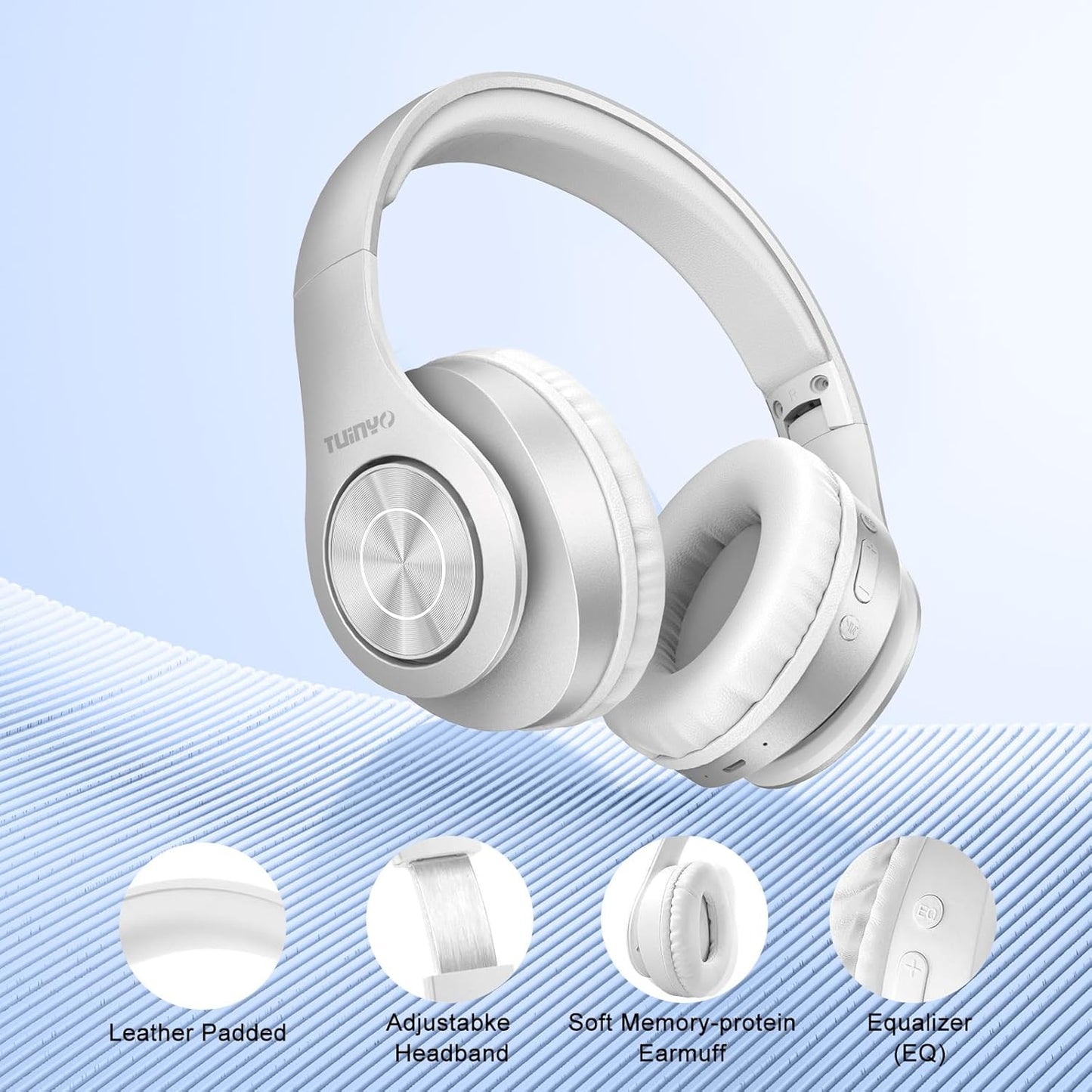 TUINYO Bluetooth Headphones Wireless, Over Ear Stereo Wireless Headset 40H Playtime with deep bass, Soft Memory-Protein Earmuffs, Built-in Mic Wired Mode PC/Cell Phones/TV-White  ( 1103646) (MSRP $39.99)