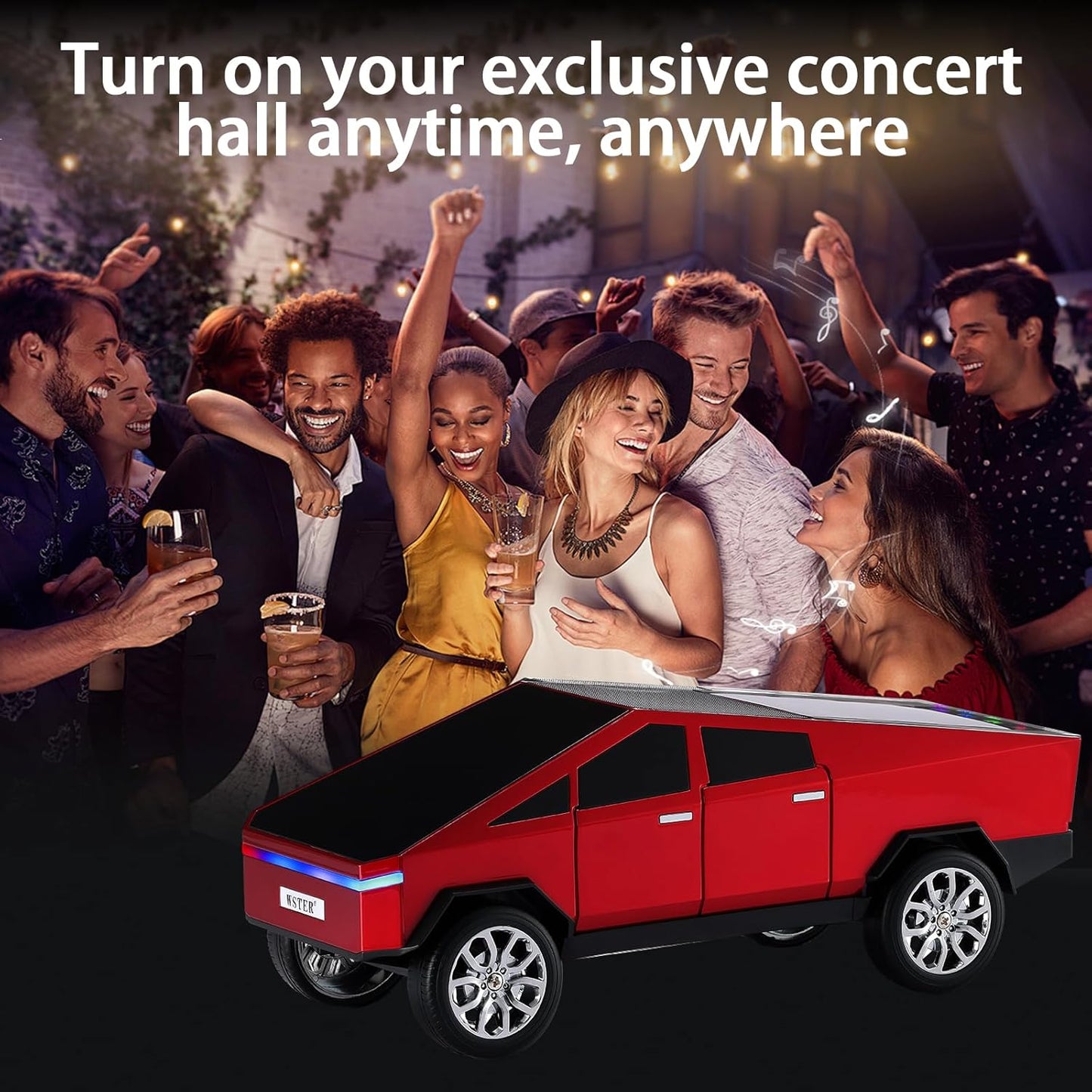 WS-580 Bluetooth Pickup Truck Replica Portable Speaker,with Display Screen,HD Sound, TWS Pairing, FM Radio,Built-in Microphone Hands-Free Calling, LED Party Light, Surprise Gift for Car Lovers(Black) ( 1103714) (MSRP $69.99)