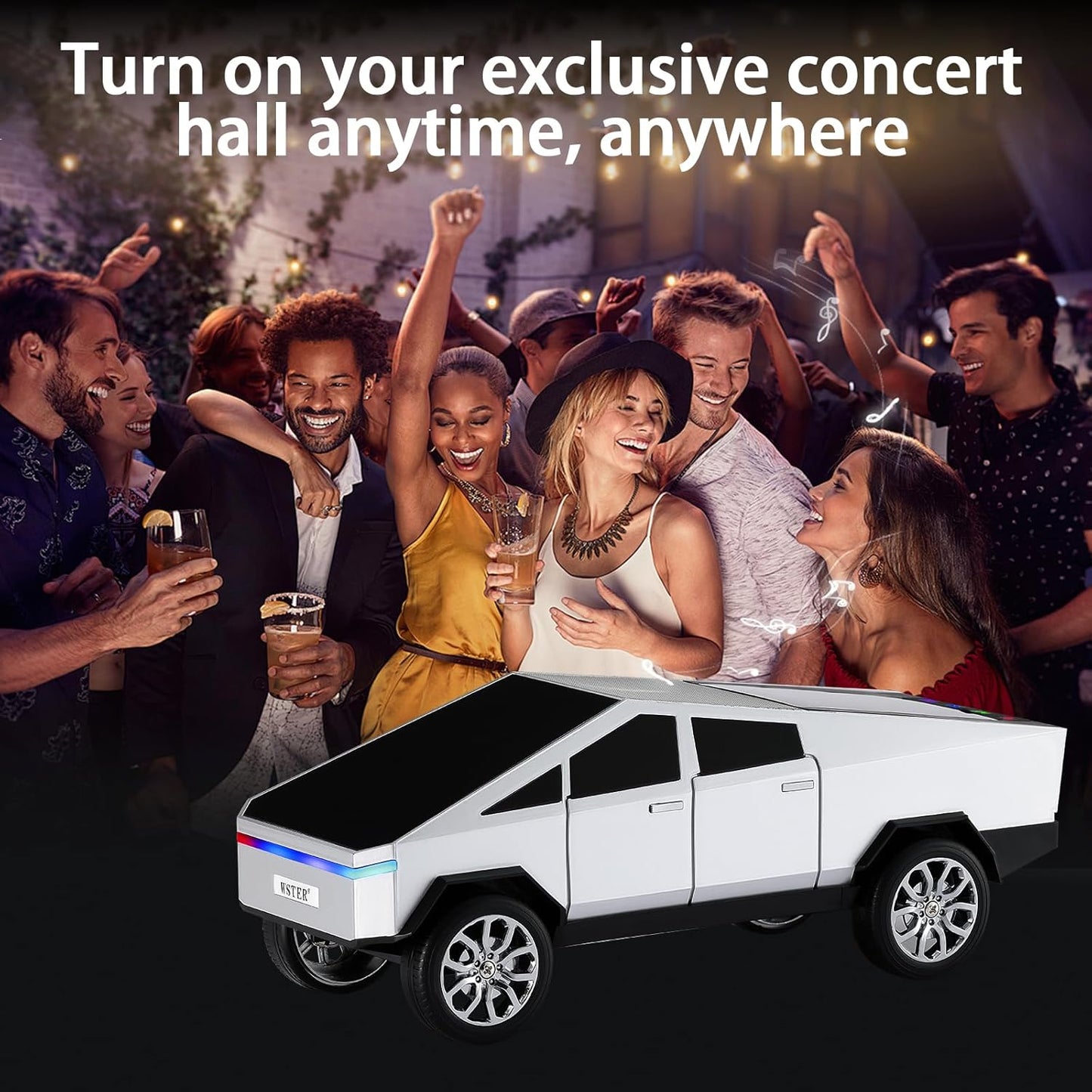 WS-580 Bluetooth Pickup Truck Replica Portable Speaker,with Display Screen,HD Sound, TWS Pairing, FM Radio,Built-in Microphone Hands-Free Calling, LED Party Light, Surprise Gift for Car Lovers(Black) ( 1103714) (MSRP $69.99)