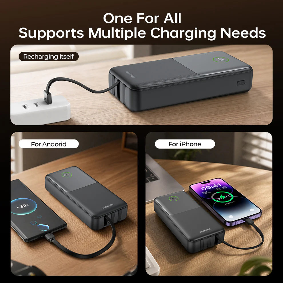 ESEEKGO P-21B 22.5W 20000mAh Power Bank With Built-in 3 Cables  (1107932) (MSRP $69.99)