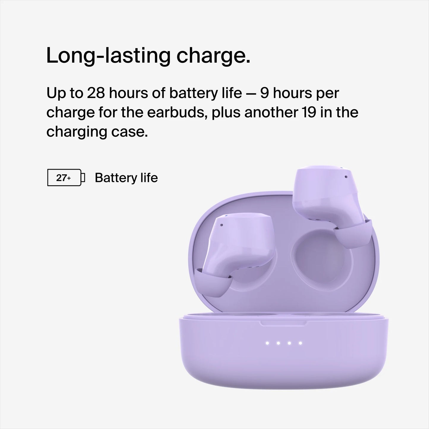 Belkin SOUNDFORM Bolt, True Wireless Earbuds, Wireless Charging, IPX5 Sweat and Water Resistant, USB-C, Up to 28 Hours of Battery Life, iPhone, Galaxy, Pixel and More - Lavendar (1103083) (MSRP 49.99)
