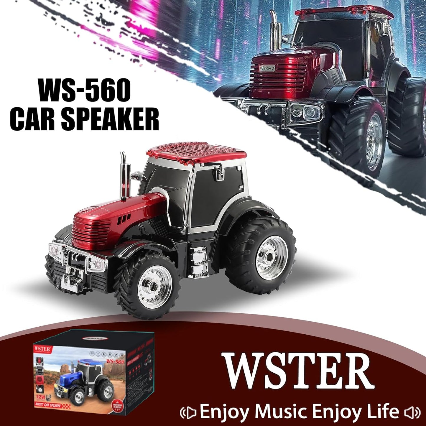 WS-560 Modern Tractor Bluetooth Replica Speaker – Portable Wireless Speaker with HD Sound, TWS, LED Party Light, USB/TF, FM, Built-in Microphone, Surprise Gift (Red) ( 1103709) (MSRP $49.99)