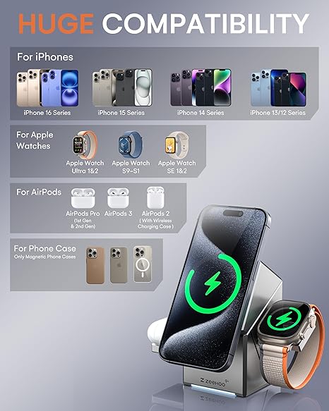 Mello 3IN1 MAGNETIC CHARGER GRAY Wireless Charger iPhone Charging Station: 3 in 1 Charger Stand Multiple Devices ( 1103512) (MSRP $99.99)