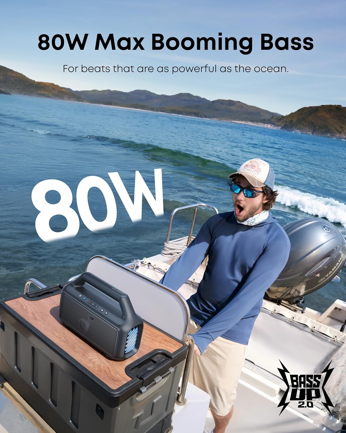 soundcore Boom 2 By Anker, Outdoor Speaker, 80W, Subwoofer, BassUp 2.0, 24H Playtime, IPX7 Waterproof, Floatable, RGB Lights, USB-C, Custom EQ, Bluetooth 5.3, Portable for Camping, Beach, and Backyard (1103081) (MSRP 169.99)