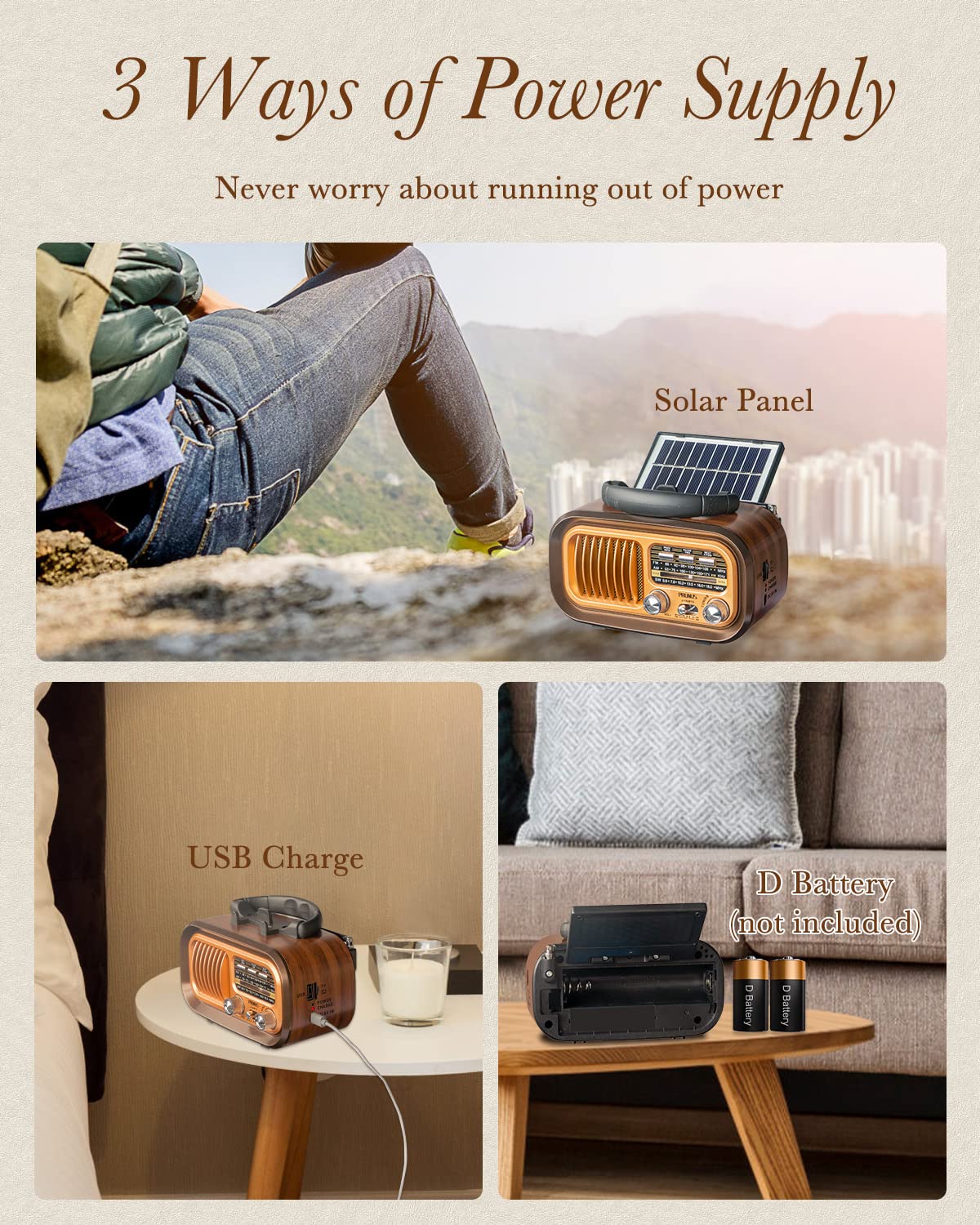 FOL Small Retro Vintage Radio Bluetooth, Portable Radios AM FM Transistor, D Battery Operated Radio/USB Rechargeable Radios, TWS, Support TF Card/USB Playing  (1103037) (MSRP 38.99)