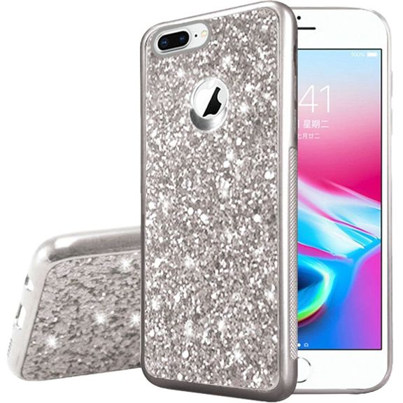 Apple iPhone 7 Plus/8 Plus Sparkle Glitter Hybrid Case: Silver (9639)