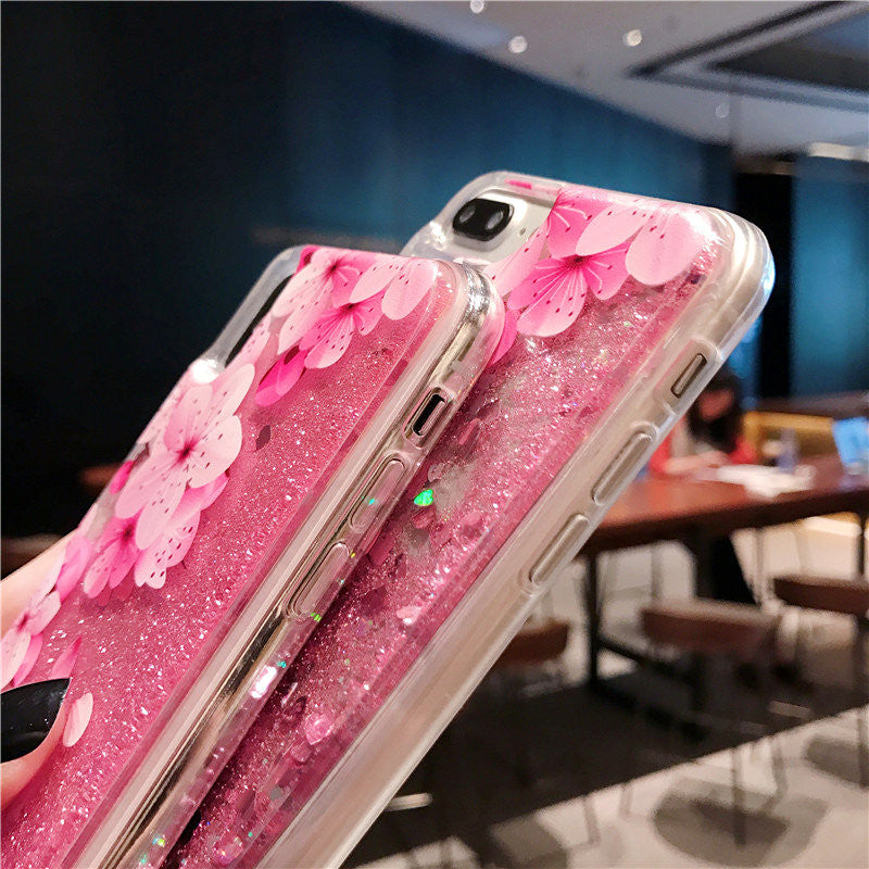 iphone 7/8 Plus Quicksand Case Luxury Liquid Shiny Bling Flower Case (577)