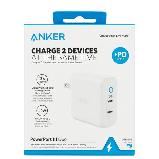 ANKER POWERPORT 324 DUAL PORT 40W USB-C WALL CHARGER - WHITE( 1107586) (MSRP $59.99) )