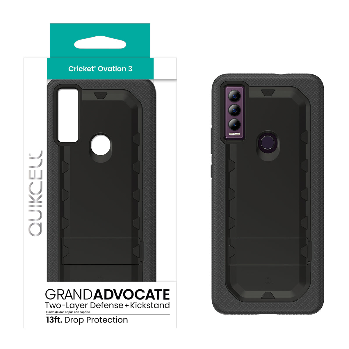 Cricket Ovation 3 QUIKCELL GRAND ADVOCATE Dual-layer Kickstand Case - ARMOR BLACK (1105310)