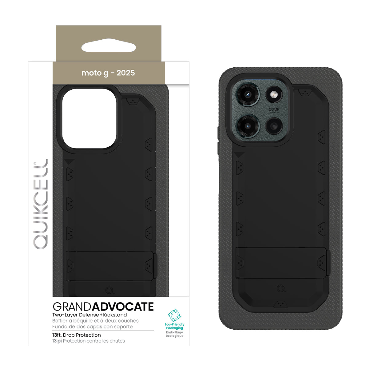 Quikcell moto g – 2025 GRAND ADVOCATE Dual-layer Kickstand Case Armor Black (1107818)