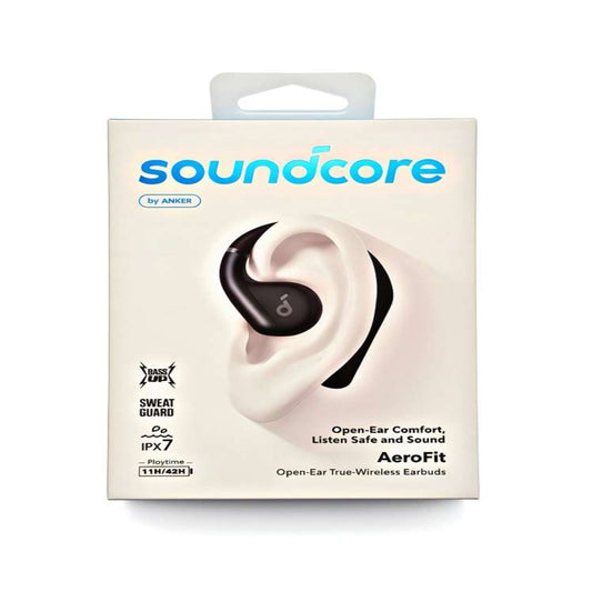 Soundcore by Anker, AeroFit Open-Ear Headphones, Ultra Comfort, Snug Fit, Ergonomic Ear Hook, Balanced Sound, IPX7 Waterproof, 42H Playtime, Bluetooth 5.3, App Control, Clear Calls - Black (1103145) (MSRP $129.99)