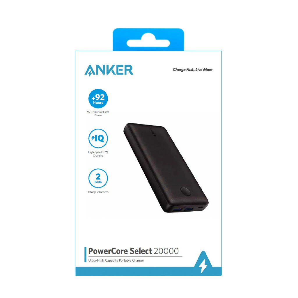Anker Powercore Select 20K mAh 18W Power Bank W/ 2 USB-A Ports - Black ( 11037761) (MSRP $69.99)