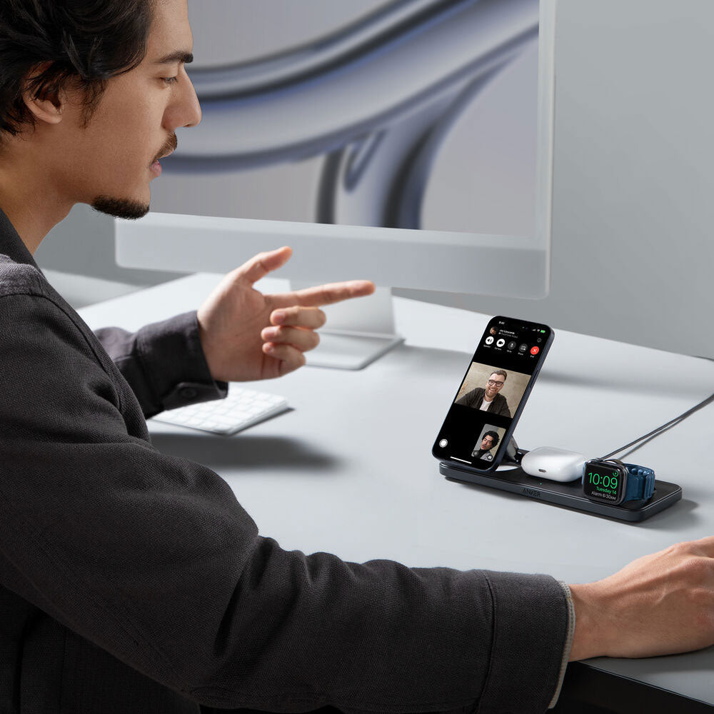 ANKER MAGGO WIRELESS CHARGING STATION (15W, 3-IN-1 PAD, QI2) - BLACK (1108244) (MSRP $99.99)