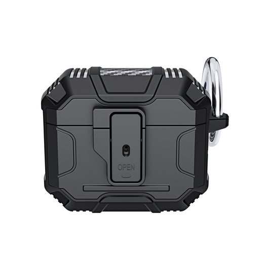AirPods 3 Rugged ShockProof Hybrid With Open Button Metal Hook Case Cover - Black (1103901)