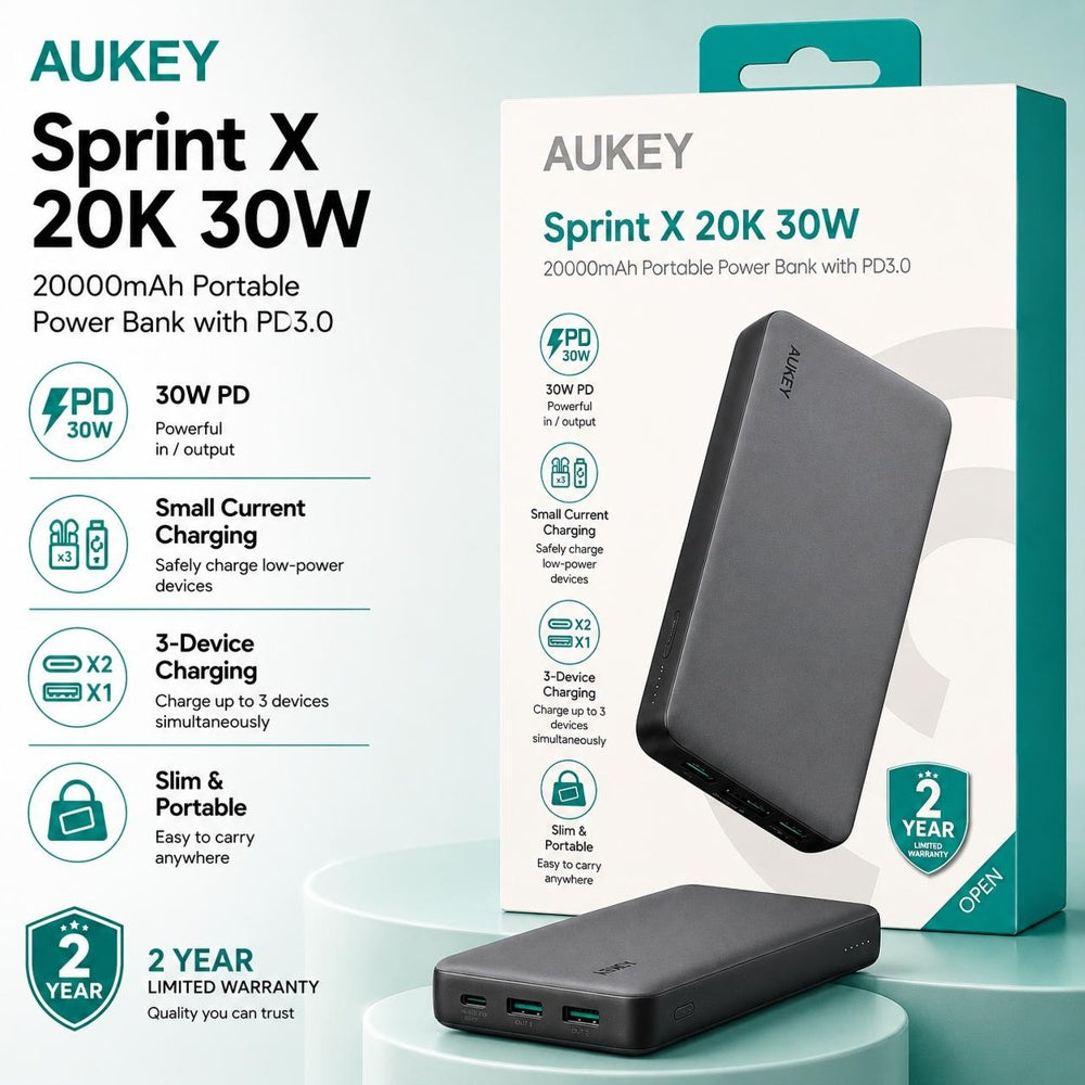 Aukey 20000mAh Portable Power Bank 30W PD Gray  ( 1107980) (MSRP $79.99)