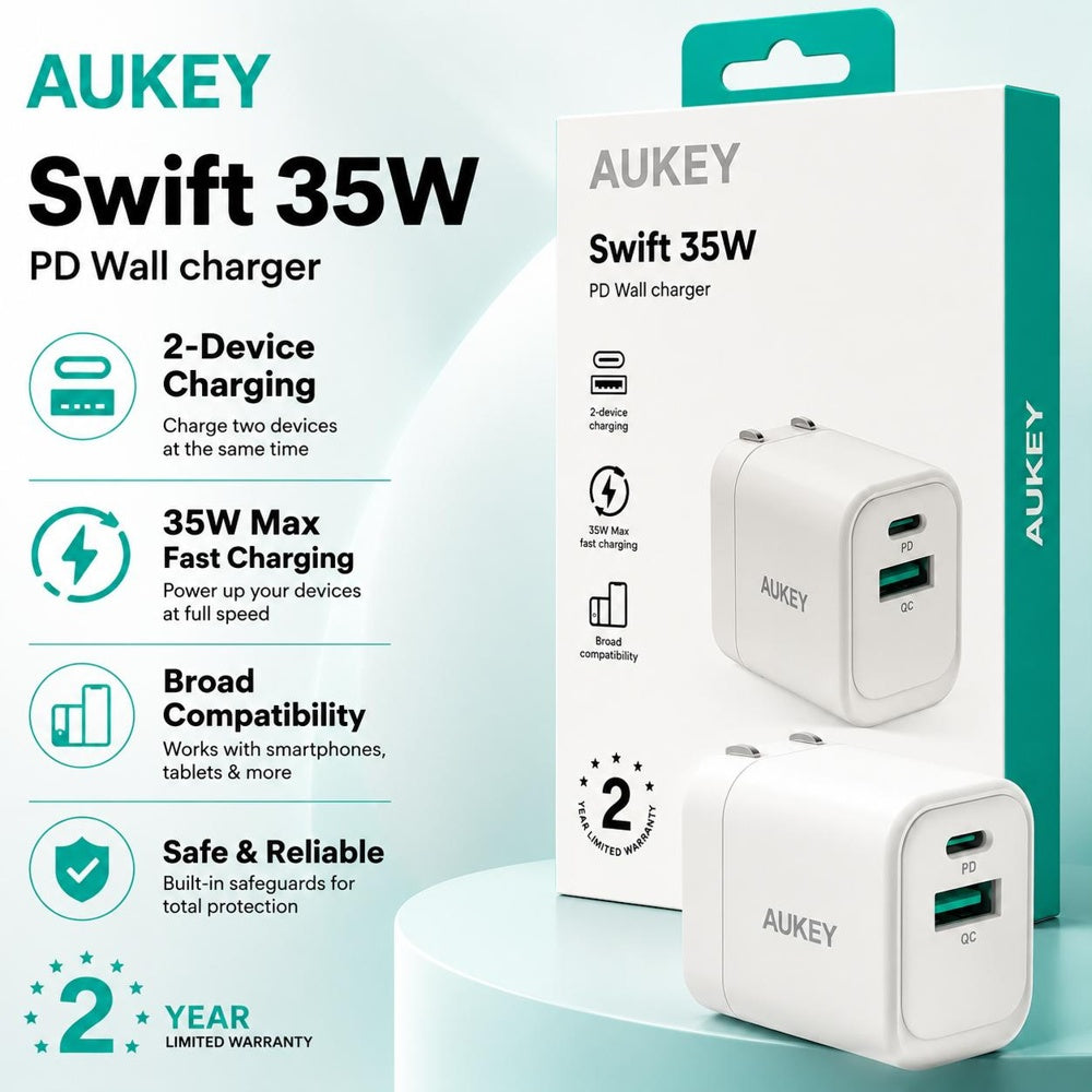 AUKEY 35W PD WALL CHARGER - PA-F3T - WHITE  ( 1107979) (MSRP $49.99)