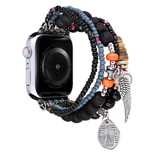 Apple Watch Size 38/40/41mm Beads Ornaments Watchband - Black (1107569)