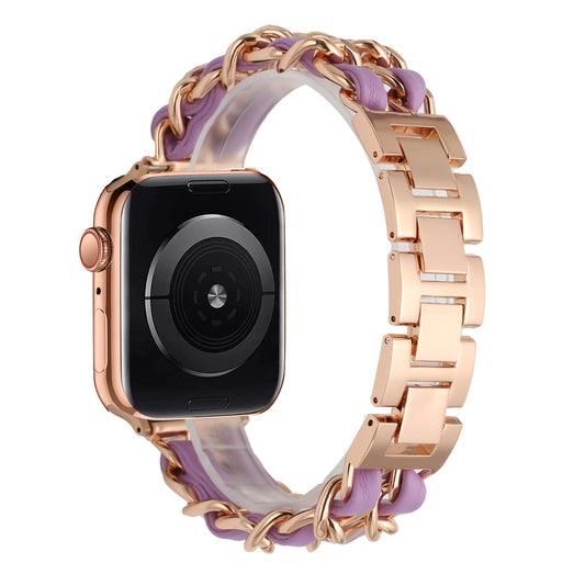 Apple Watch Size 38/40/41mm Beautiful Zinc Alloy Leather Watch Band - Rose Gold+Purple (1107576)