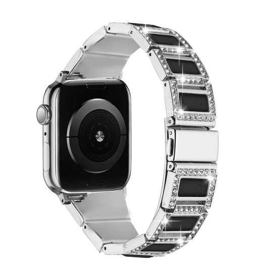 Apple Watch Size 38/40/41mm Jewel Diamond Bling Zinc Alloy Watch Band - Silver+Black (1107588)