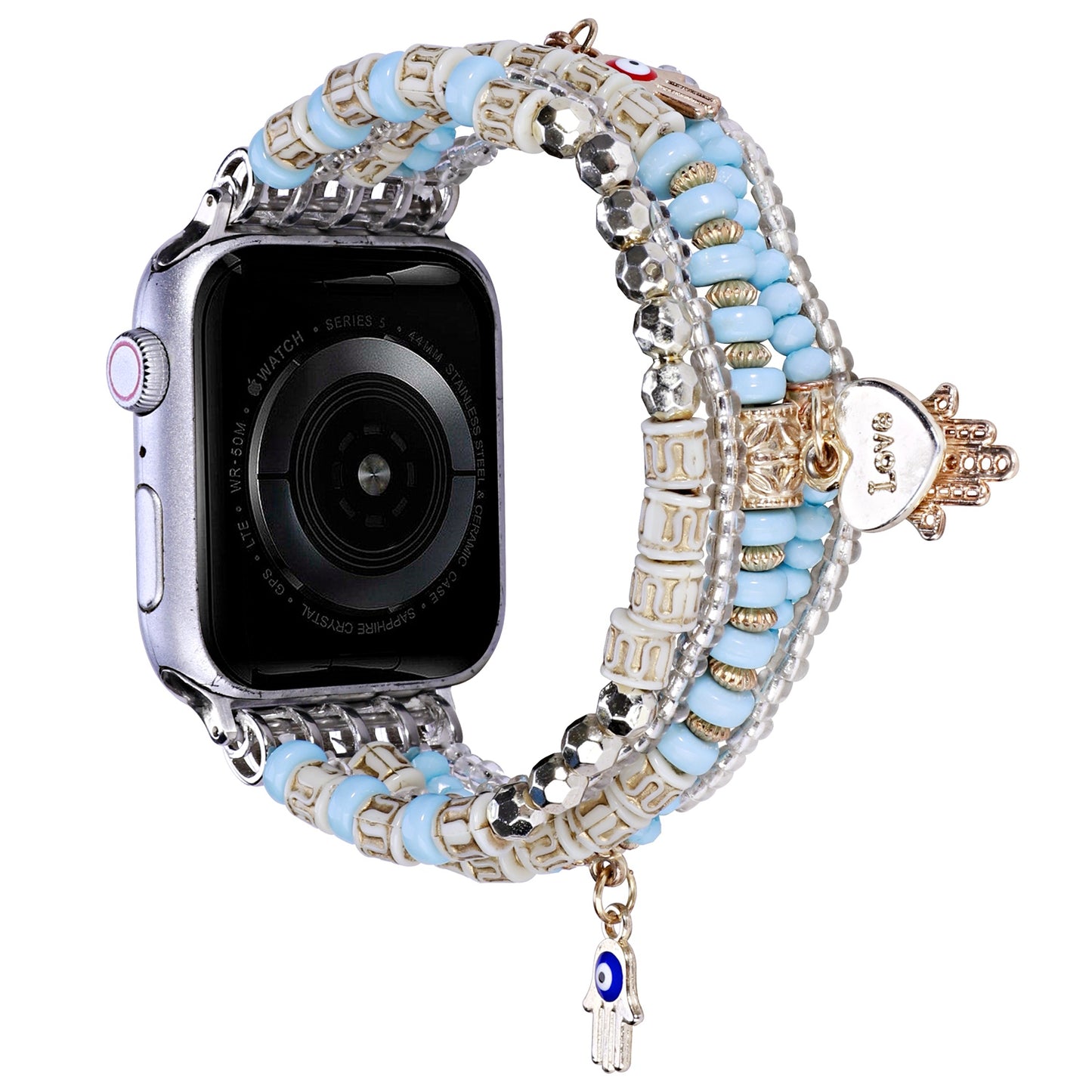 Apple Watch Size 38/40/41mm Love Pendant Ornaments Beads Watchband - Light Blue (1107573)