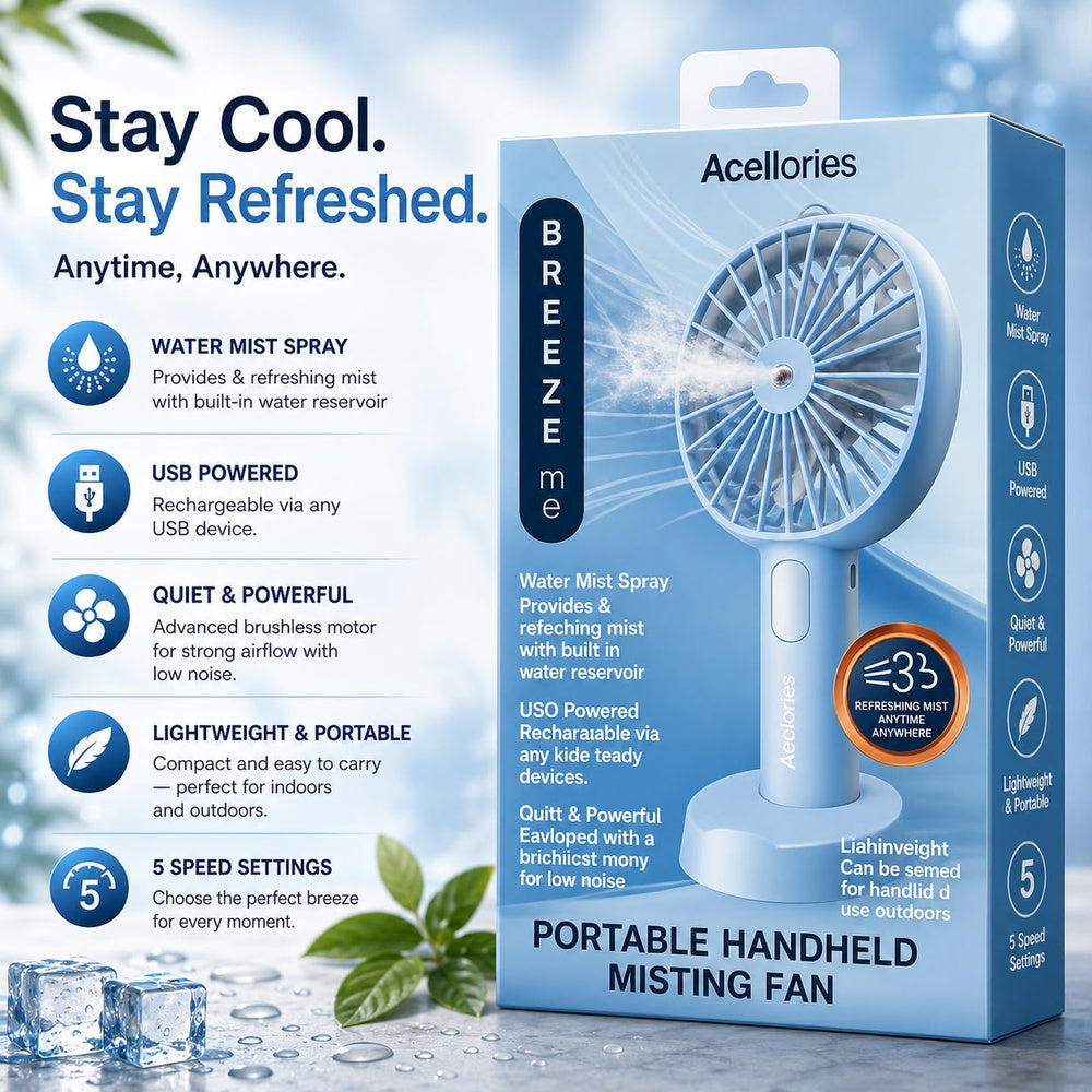 ACELLORIES [MISTING FAN] (BLUE) - PORTABLE RECHARGEABLE ( 1108050) (MSRP $39.99)