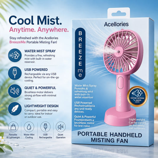ACELLORIES [MISTING FAN] (PINK) - PORTABLE RECHARGEABLE ( 1108051) (MSRP $39.99)