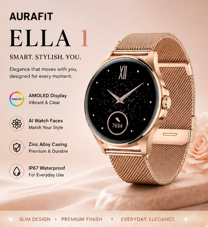 AuraFit Women's Smart Watch featuring AMOLED Display, Premium Zinc Alloy Casing, AI Watch Faces, Slim Fashion Design. Stylish premium design built for everyday wear. Color: Rose Gold (1107924) (MSRP $99.99)