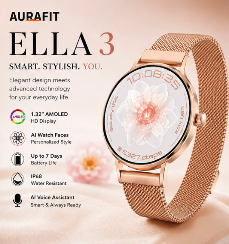 AuraFit Women's Smart Watch featuring AMOLED Display, Premium Zinc Alloy Casing, AI Watch Faces, Slim Fashion Design. Stylish premium design built for everyday wear. Color: Rose Gold  (1107925) (MSRP $99.99)