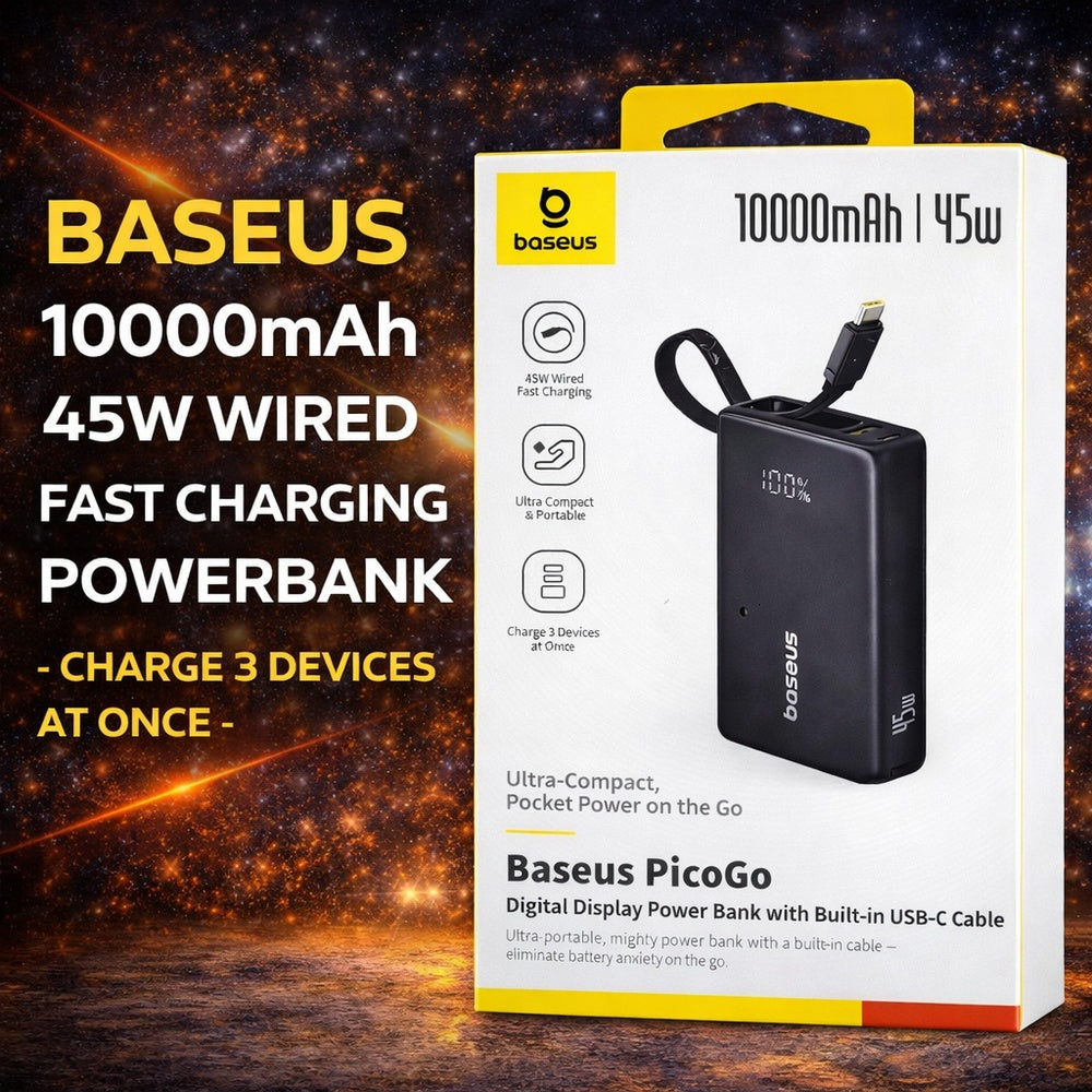 BASEUS 10000 mAh 45w Digital Powerbank with Built in Cable - Black   ( 1107716) (MSRP $69.99)