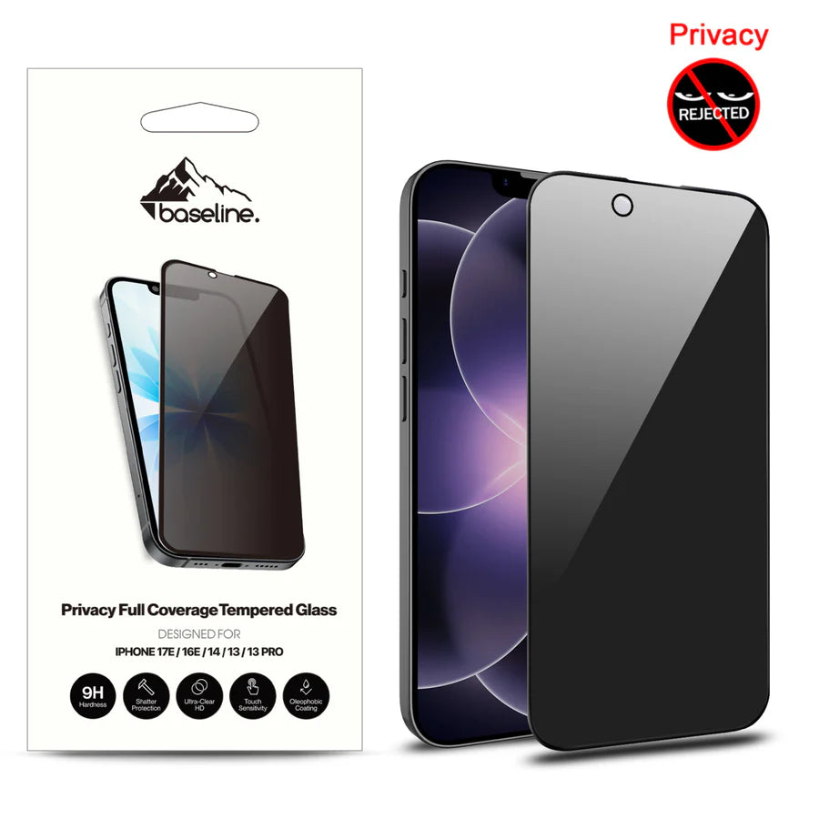 baseline Privacy Full Coverage Tempered Glass Screen Protector for Apple iPhone 17e / 16e / 14 / 13 / 13 Pro - Black ( 1108032) (MSRP $49.99)